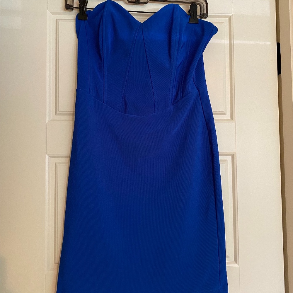 Royal Blue Fitted Party Dress, Strapless, Fits like a Medium, L